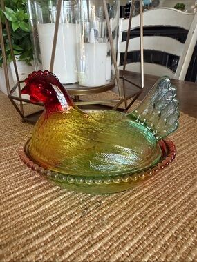 Vintage style Rainbow Glass Hen on Nest